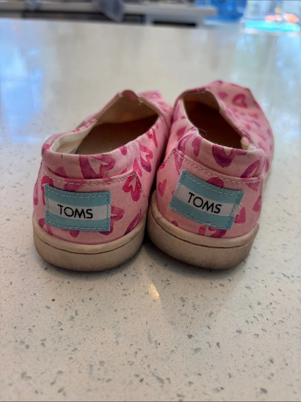 Toms Pink Heart Canvas Slip-On Shoes for Kids